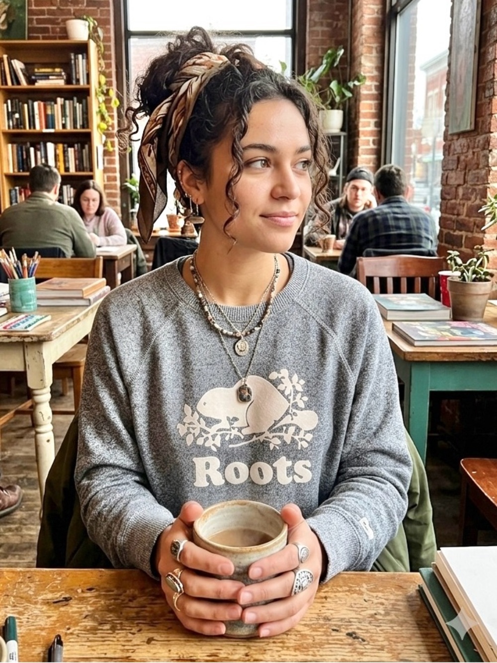 Roots Salt & Pepper Crewneck Sweater Women’s XL Artist Core Cozy Academia, Gray
